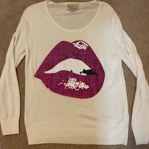 Wildfox white label sweater with sequin lips size S